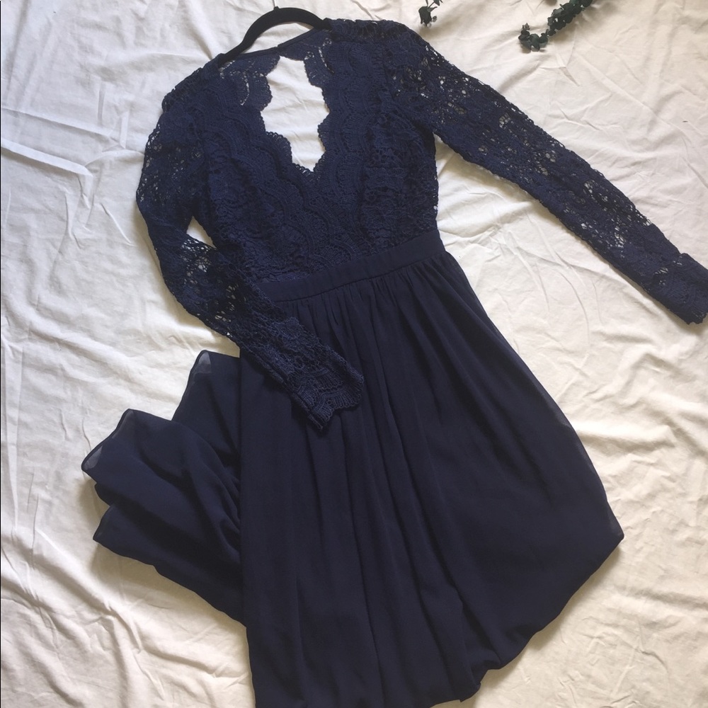 Lulu’s Maxi Bridesmaid Dress Lace Open Back Navy